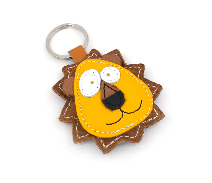 Yellow Lion Leather Keychain