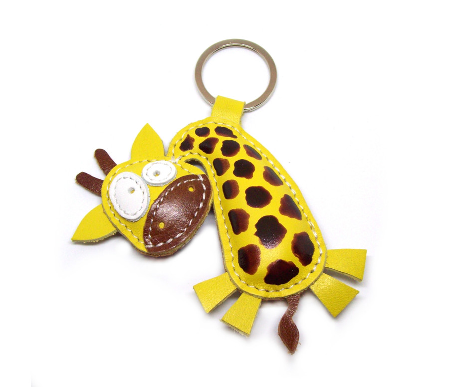 Gelbe Giraffe Leder Schlüsselanhänger
