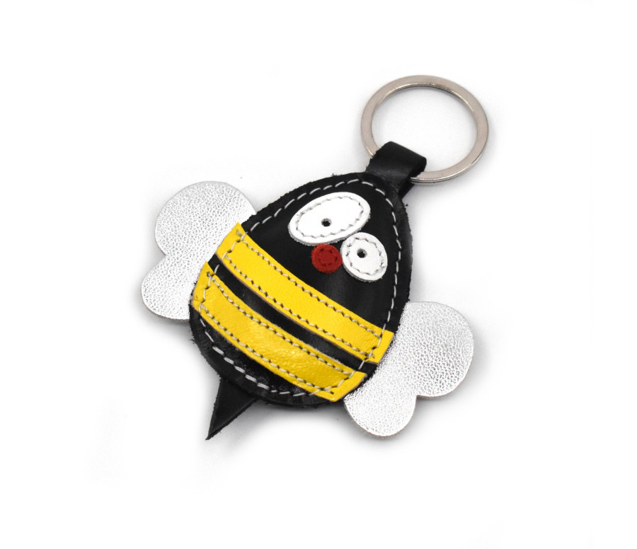 Bee Animal Leather Keychain