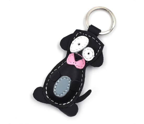 Black Dog Leather Keychain