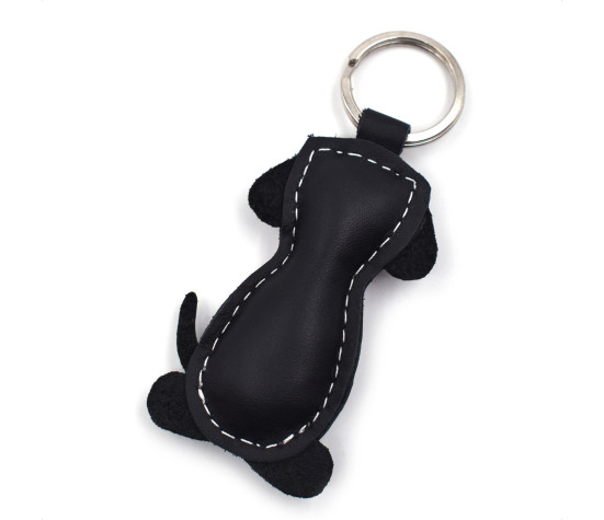 Schwarzer Hund Leder Schlüsselanhänger