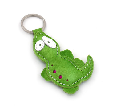 Green Lizard Leather Keychain