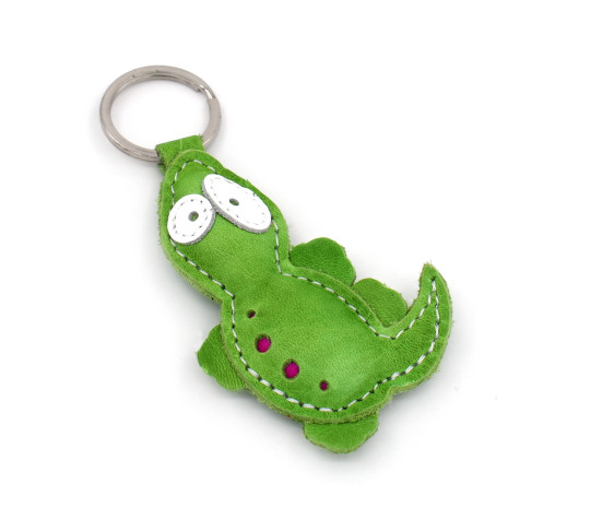 Green Lizard Leather Keychain