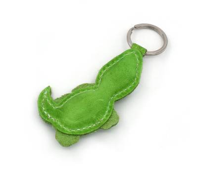 Green Lizard Leather Keychain