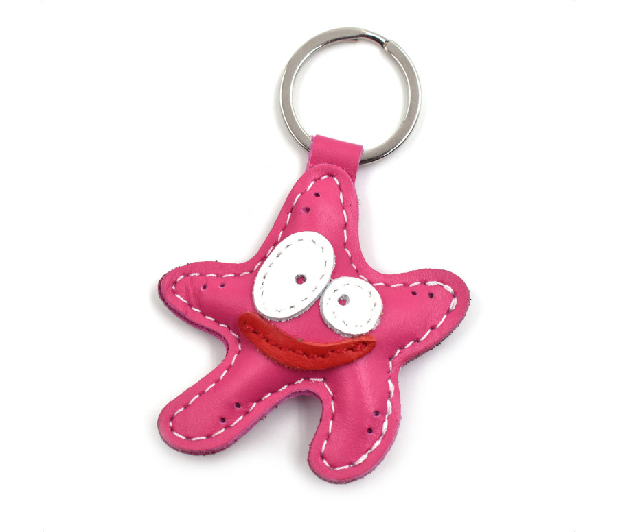 Pink Starfish Leather Keychain