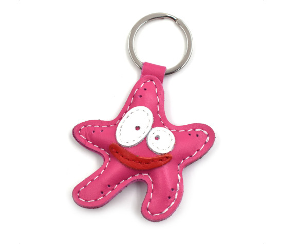 Pink Starfish Leather Keychain