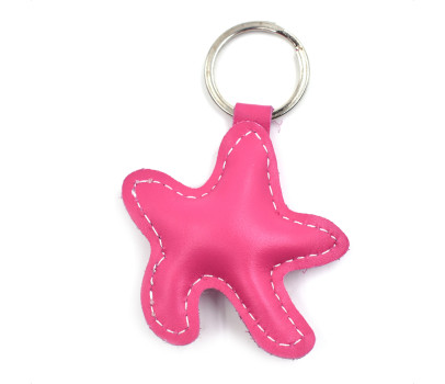 Pink Starfish Leather Keychain