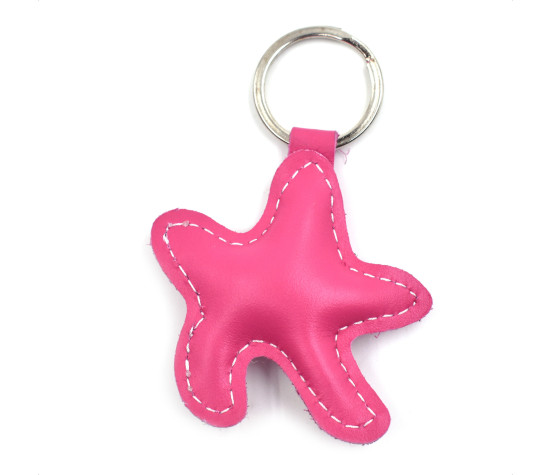 Pink Starfish Leather Keychain