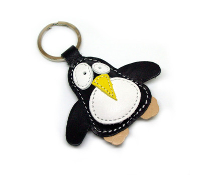 Black Penguin Leather Keychain