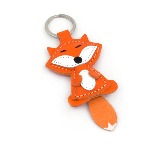 Orange Fuchs Leder Schlüsselanhänger