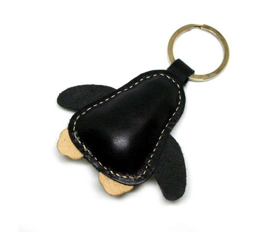 Schwarzer Pinguin Leder Schlüsselanhänger