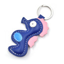 Blue Seahorse Leather Keychain
