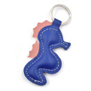 Blue Seahorse Leather Keychain