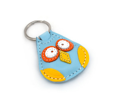 Colorful Owls Leather Keychain
