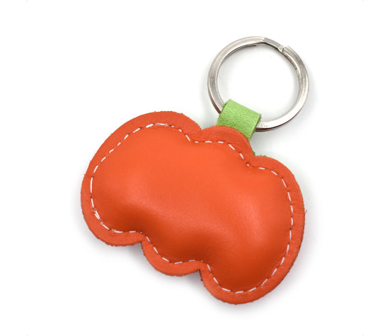 Orange Kürbis Leder Schlüsselanhänger
