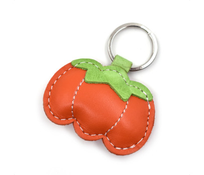 Orange Kürbis Leder Schlüsselanhänger