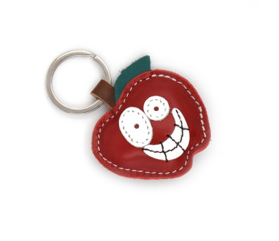 Fröhlicher Apfel Leder Schlüsselanhänger