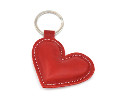 Red Heart Leather Keychain