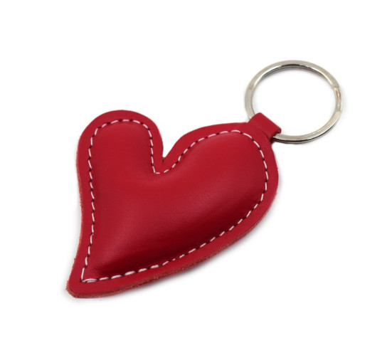 Red Heart 2 Leather Keychain