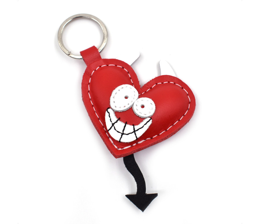 Evil Heart Leather Keychain