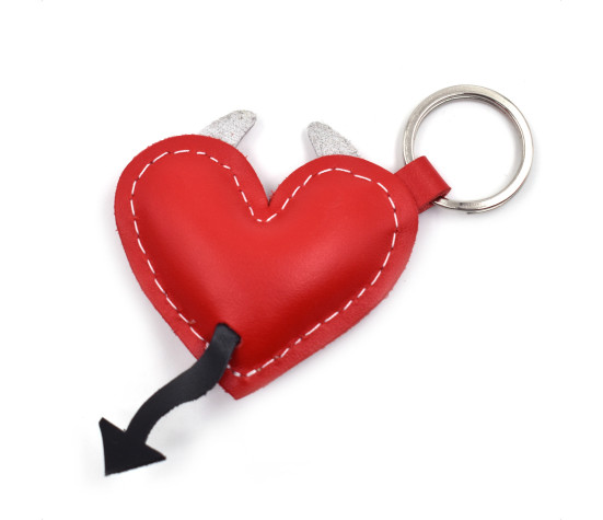 Evil Heart Leather Keychain