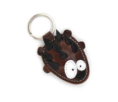 Brown Hedgehog Leather Keychain