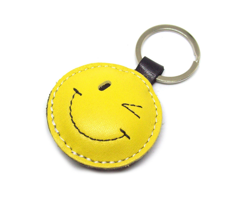 Winking Smiley Leather Keychain Winking Smiley Leather Keychain