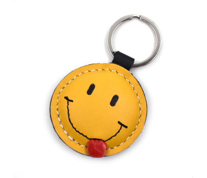 Cheeky Smiley Leather Keychain