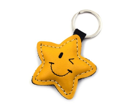 Winking Star Leather Keychain
