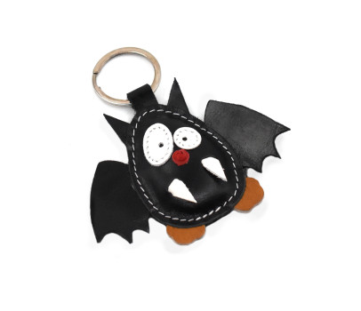 Schwarzer Fledermaus Leder Schlüsselanhänger