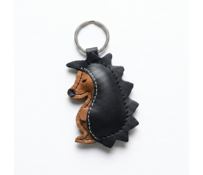 Brown Hedgehog Leather Keychain