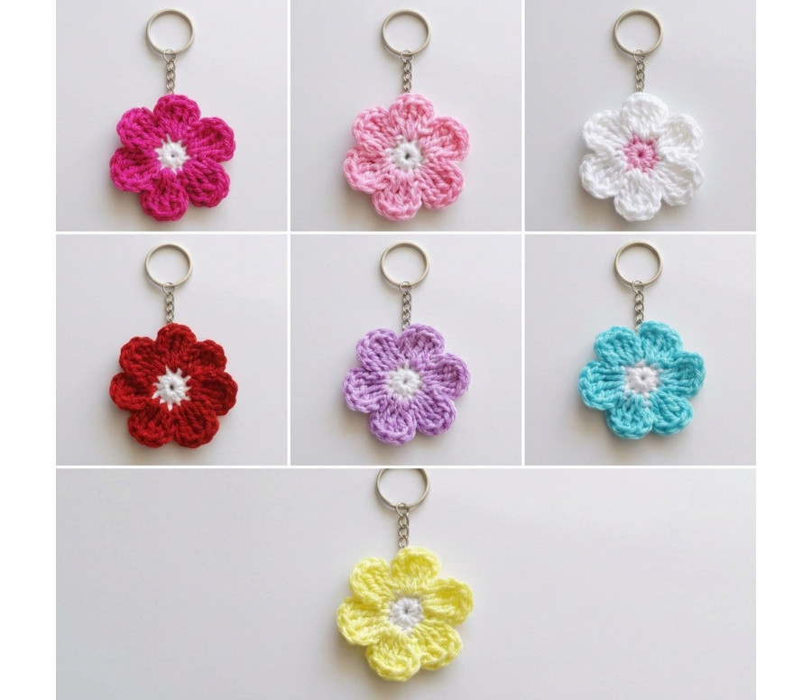 Blume Häkel Schlüsselanhänger – Handgemacht