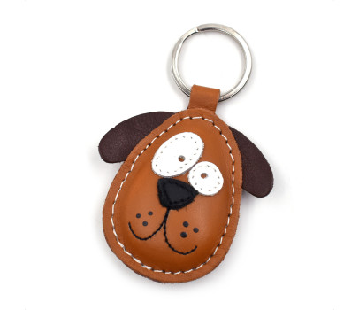 Brauner Hund 2 Leder Schlüsselanhänger