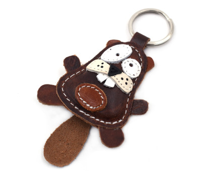 Brown Beaver Leather Keychain