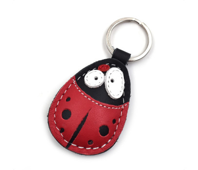 Red Ladybug Leather Keychain