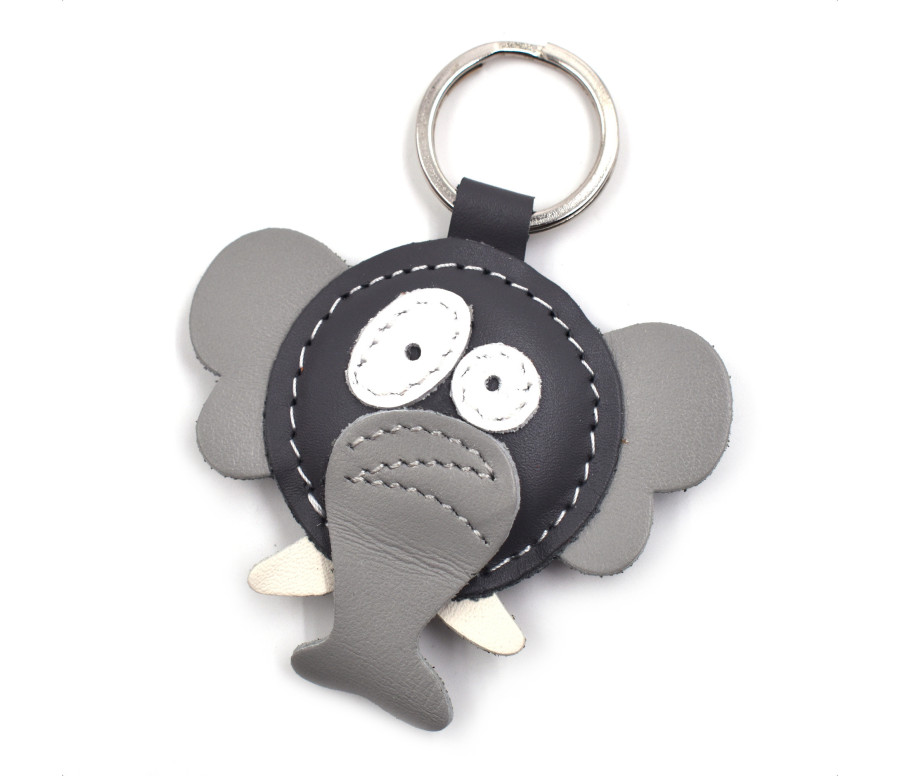 Gray Elephant Leather Keychain