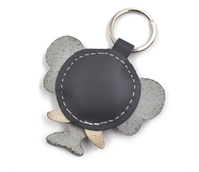 Gray Elephant Leather Keychain