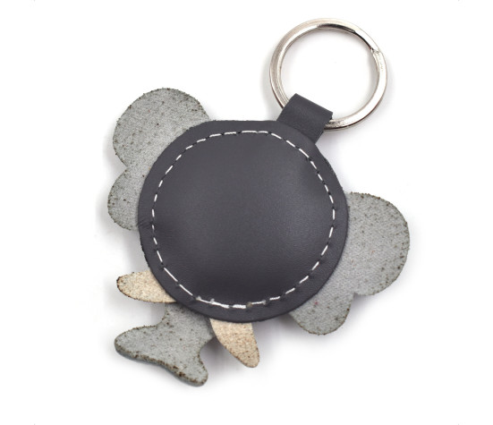 Gray Elephant Leather Keychain