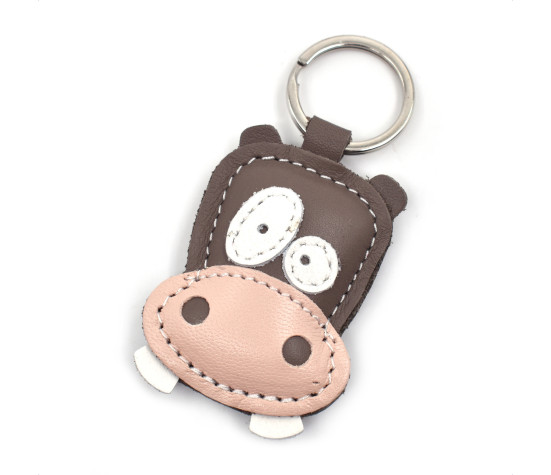 Brown Hippo Leather Keychain